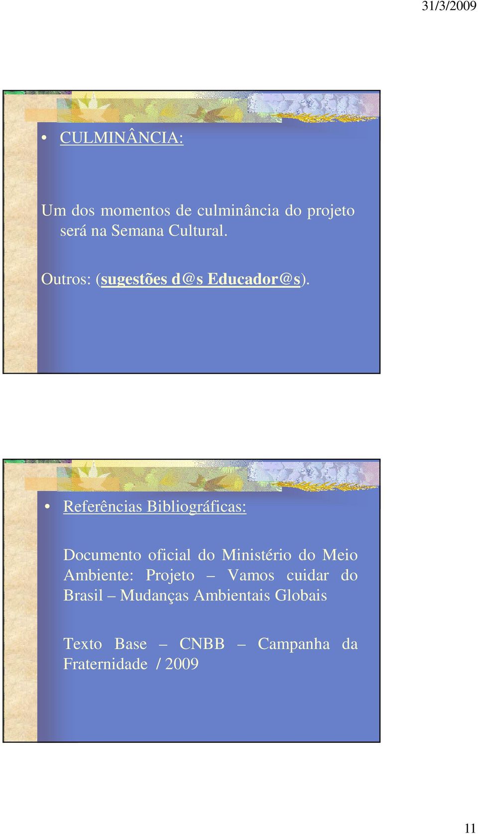 Referências Bibliográficas: Documento oficial do Ministério do Meio