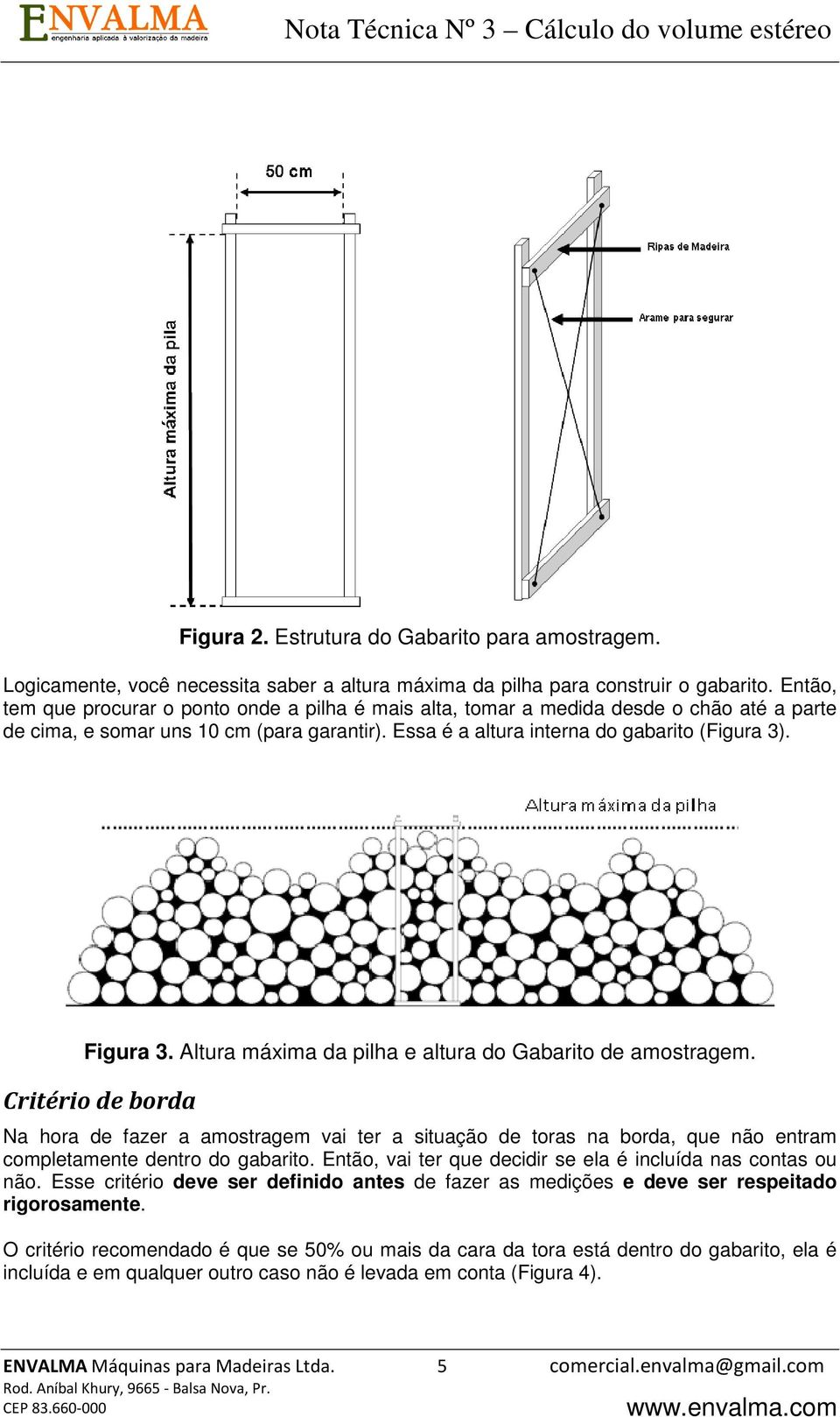 Altura máxima da pilha e altura do Gabarito de amostragem. Critério de borda Na hora de fazer a amostragem vai ter a situação de toras na borda, que não entram completamente dentro do gabarito.