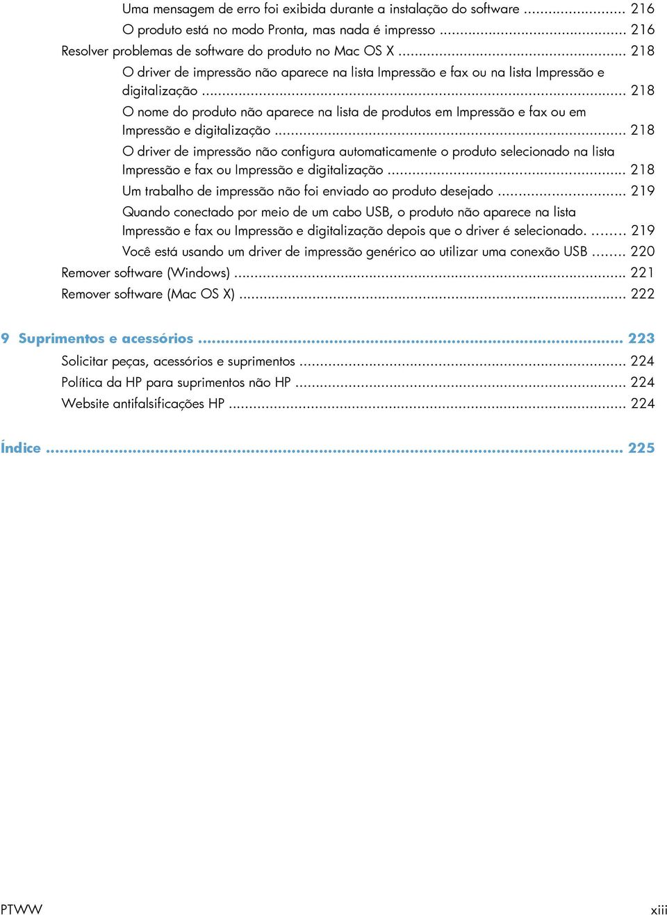 .. 218 O nome do produto não aparece na lista de produtos em Impressão e fax ou em Impressão e digitalização.