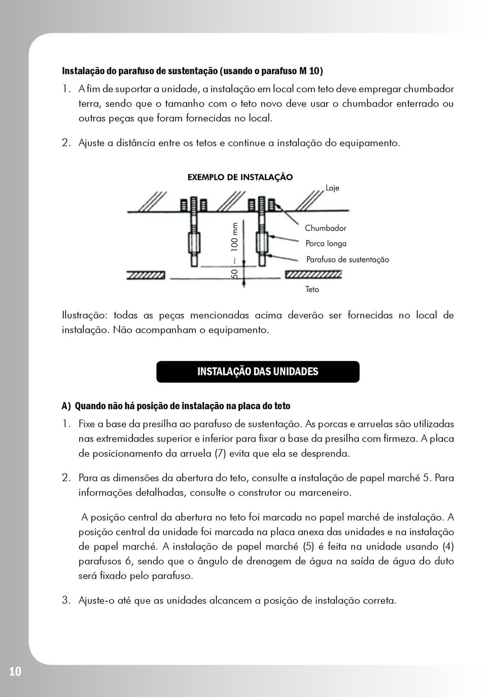 local. 2. Ajuste a distância entre os tetos e continue a instalação do equipamento. Ilustração: todas as peças mencionadas acima deverão ser fornecidas no local de instalação.