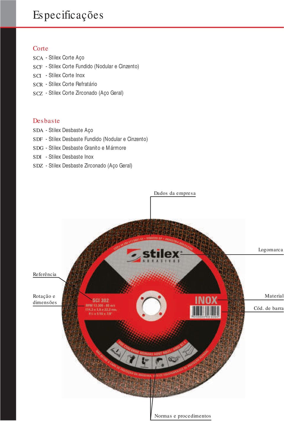 ço - Stilex undido (Nodular e Cinzento) - Stilex Granito e Mármore - Stilex Inox - Stilex Zirconado (ço