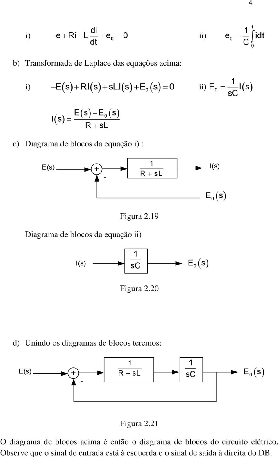 9 Diagrama de blocos da equação ii) I(s) s E0 s Figura 2.