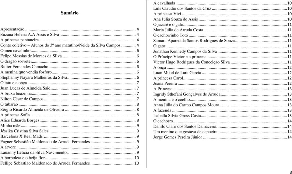 .. 7 Juan Lucas de Almeida Said... 7 A bruxa boazinha... 7 Nilton César de Campos... 7 O tubarão... 8 Sérgio Ricardo Almeida de Oliveira... 8 A princesa Sofia... 8 Alice Eduarda Borges... 8 Minha mãe.