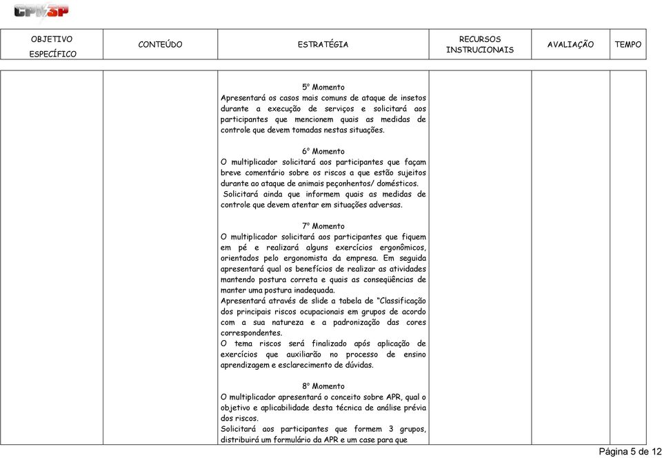 Solicitará ainda que informem quais as medidas de controle que devem atentar em situações adversas.