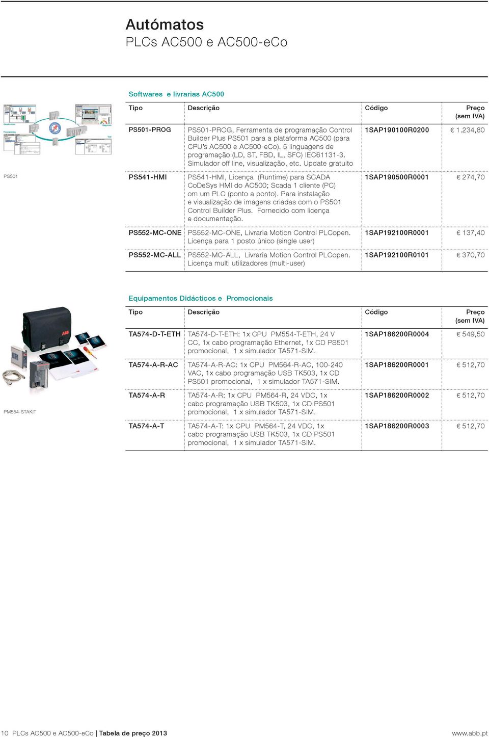 234,80 PS501 PS541-HMI PS541-HMI, Licença (Runtime) para SCADA CoDeSys HMI do AC500; Scada 1 cliente (PC) om um PLC (ponto a ponto).