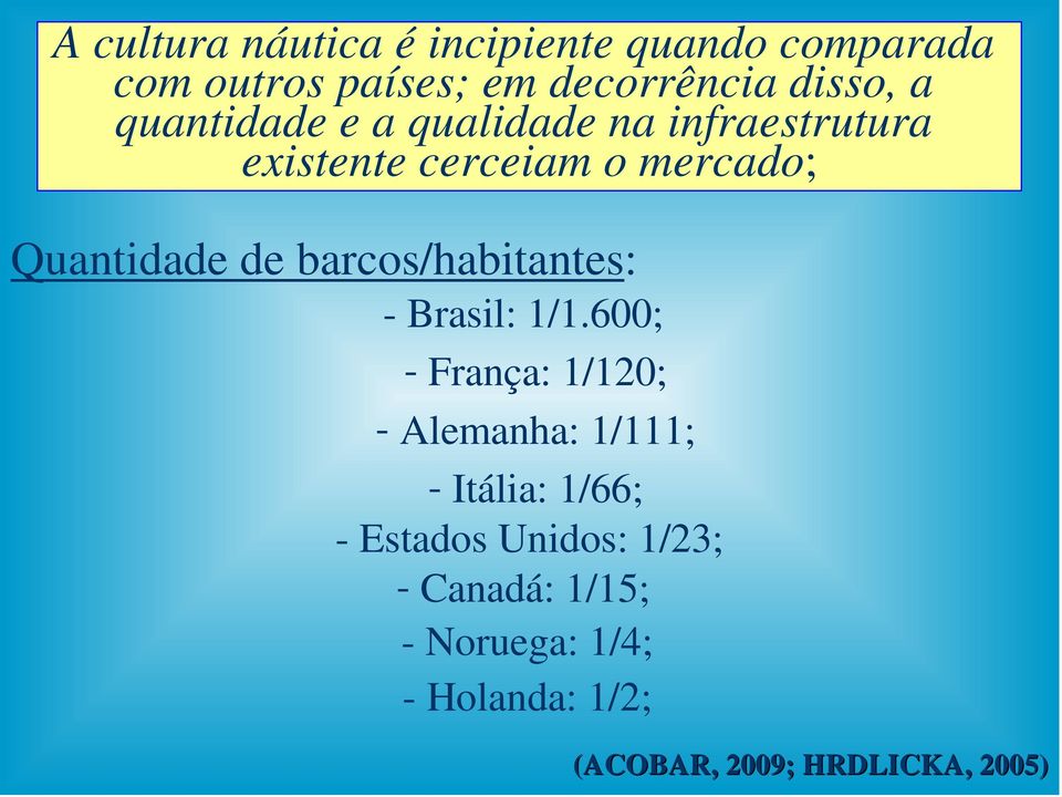 barcos/habitantes: - Brasil: 1/1.