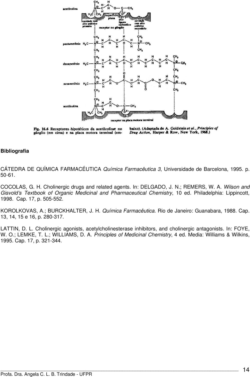 KLKVAS, A.; BUCKALTE, J.. Química Farmacêutica. io de Janeiro: Guanabara, 1988. Cap. 13, 14, 15 e 16, p. 280-317. LA