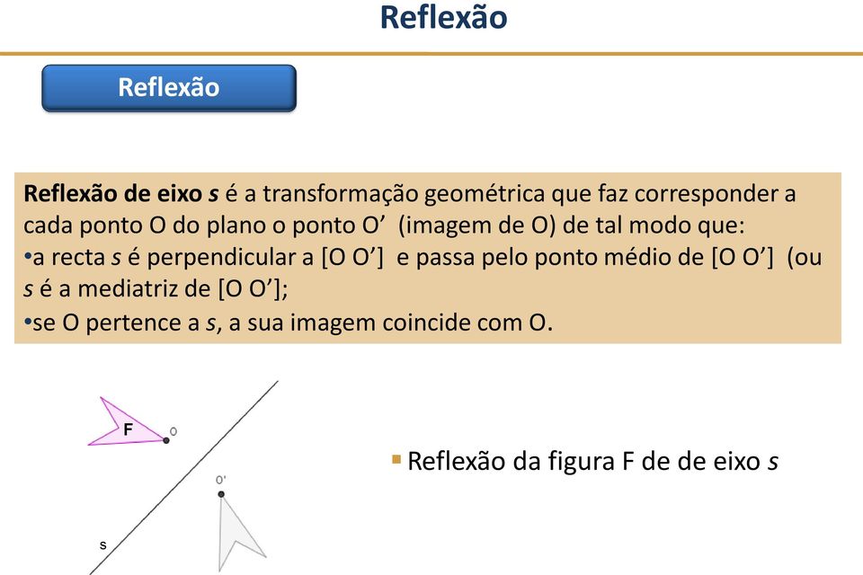 recta s é perpendicular a [O O ] e passa pelo ponto médio de [O O ] (ou s é a