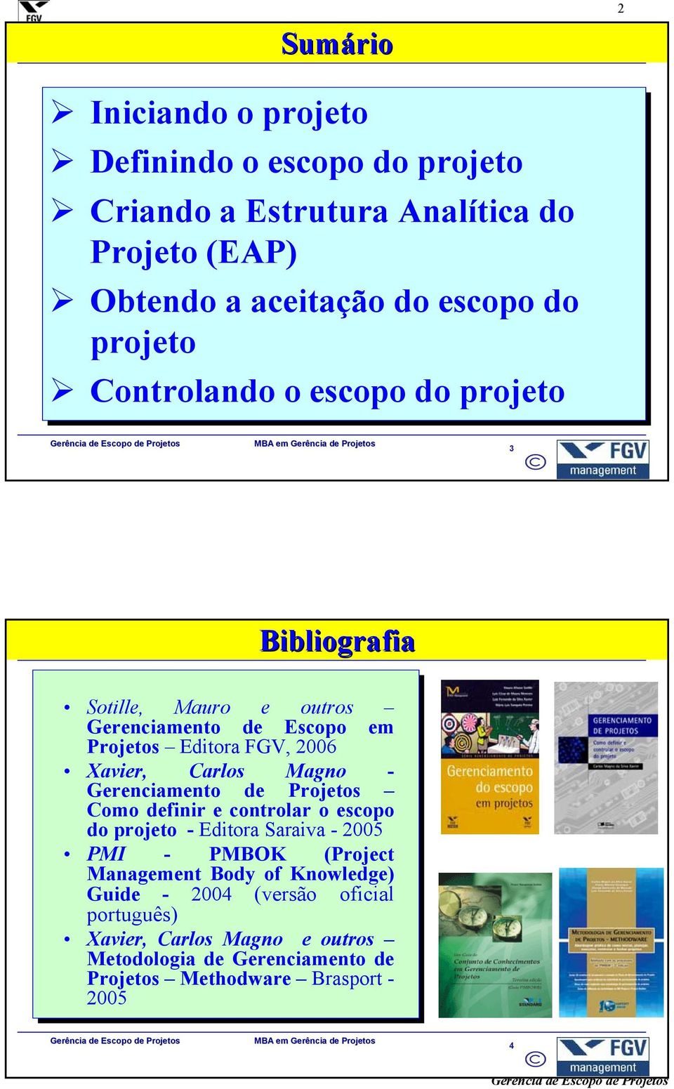 -- Gerenciamento de de Projetos Como definir e controlar o escopo do do projeto --Editora Saraiva --2005 PMI -- PMBOK (Project Management Body of of