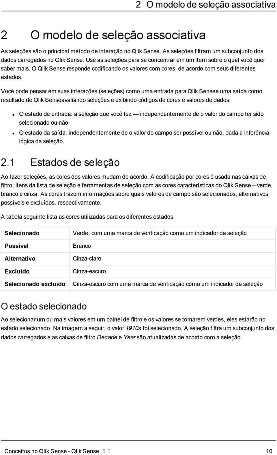 O Qlik Sense responde codificando os valores com cores, de acordo com seus diferentes estados.