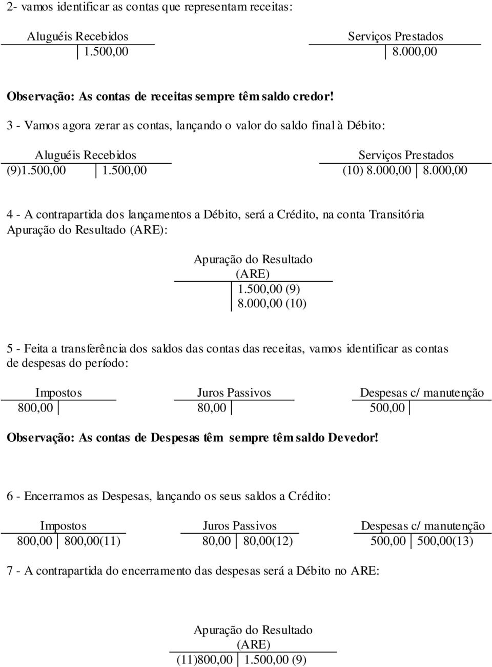 000,00 4 - A contrapartida dos lançamentos a Débito, será a Crédito, na conta Transitória Apuração do Resultado (ARE): Apuração do Resultado (ARE) 1.500,00 (9) 8.