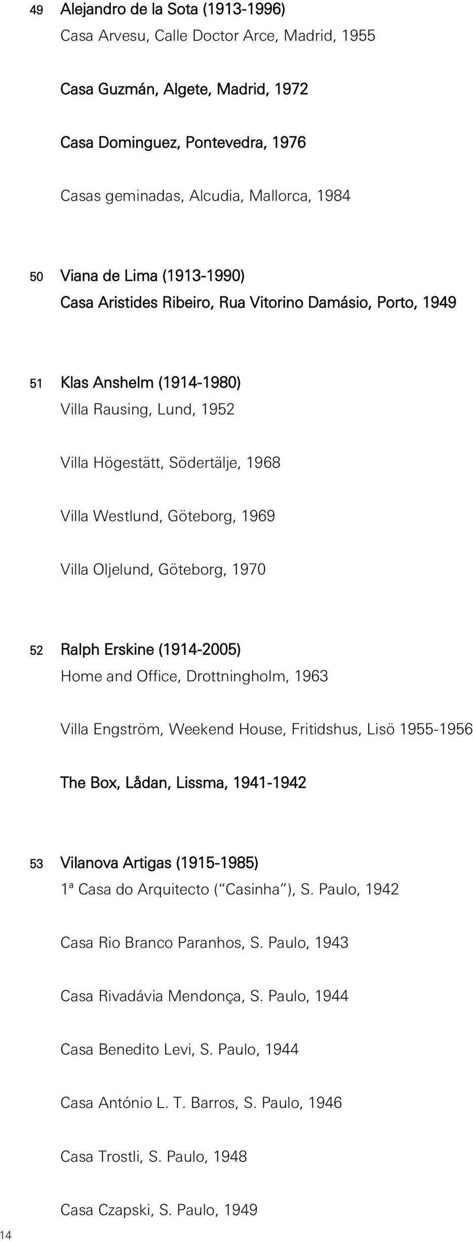 Villa Oljelund, Göteborg, 1970 52 Ralph Erskine (1914-2005) Home and Office, Drottningholm, 1963 Villa Engström, Weekend House, Fritidshus, Lisö 1955-1956 The Box, Lådan, Lissma, 1941-1942 53