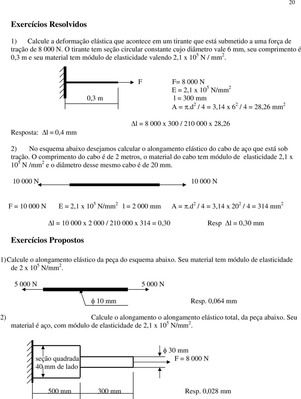 F F= 8 000 N E = 2,1 x 10 5 N/mm 2 0,3 m l = 300 mm A = π.