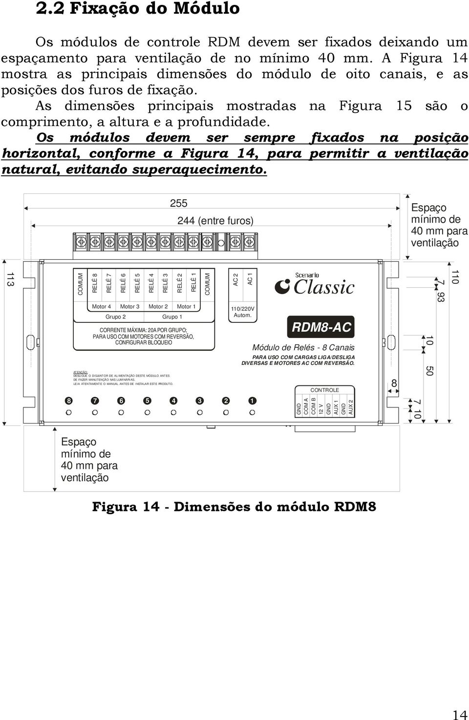 Os módulos devem ser sempre fixados na posição horizontal, conforme a Figura 14, para permitir a ventilação natural, evitando superaquecimento.