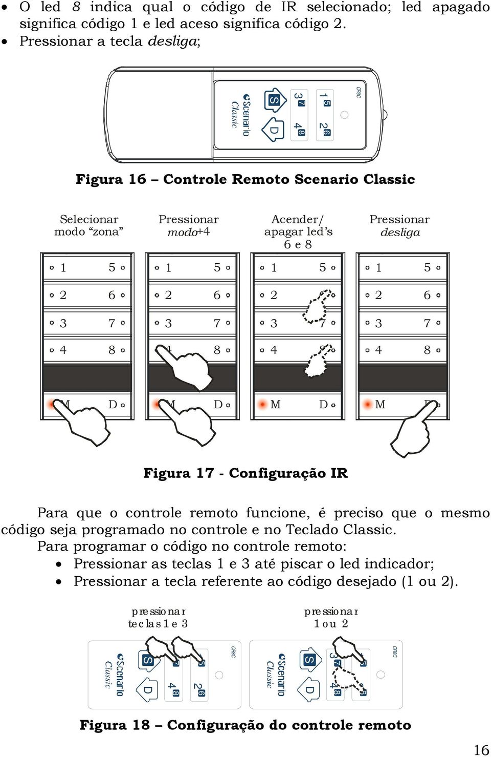 3 7 3 7 4 8 4 8 4 8 4 8 M D M D M D M D Figura 17 - Configuração IR Para que o controle remoto funcione, é preciso que o mesmo código seja programado no controle e no Teclado Classic.