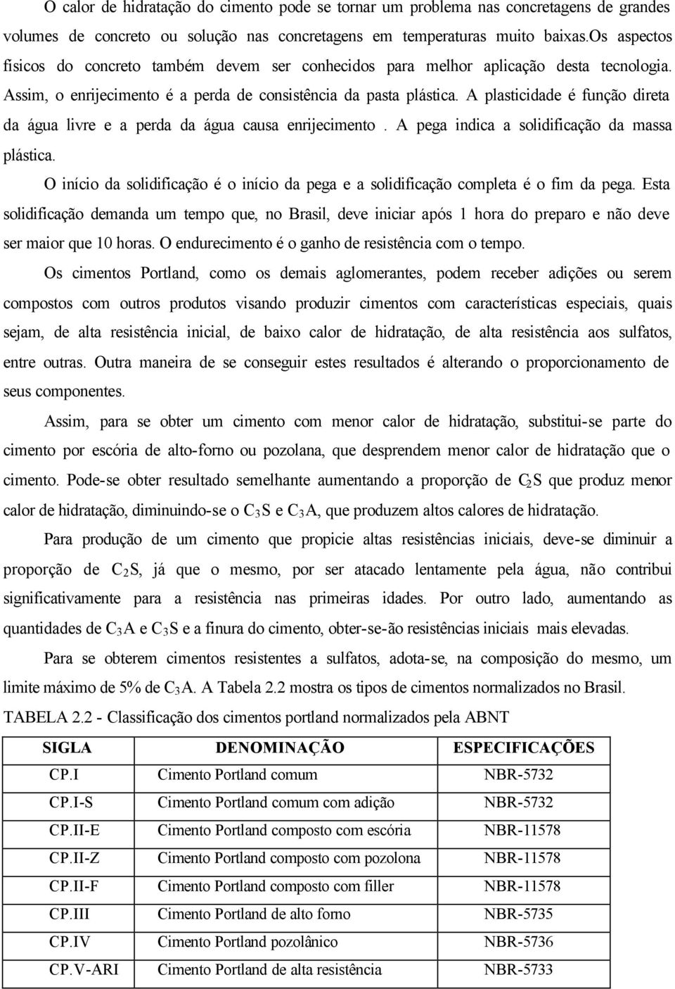 A plasticidade é função direta da água livre e a perda da água causa enrijecimento. A pega indica a solidificação da massa plástica.