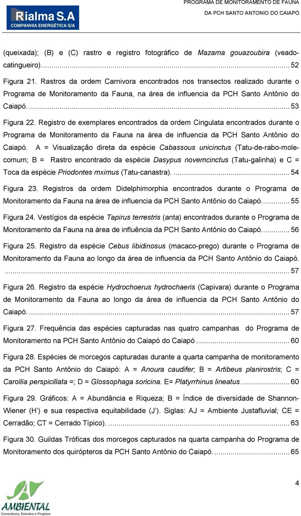 Registro de exemplares encontrados da ordem Cingulata encontrados durante o Programa de Monitoramento da Fauna na área de influencia da PCH Santo Antônio do Caiapó.