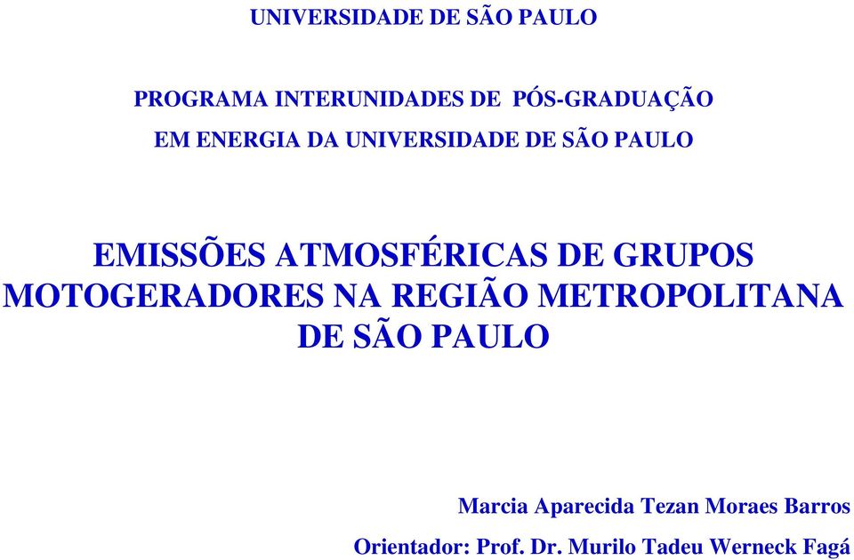 MOTOGERADORES NA REGIÃO METROPOLITANA DE SÃO PAULO Marcia Aparecida