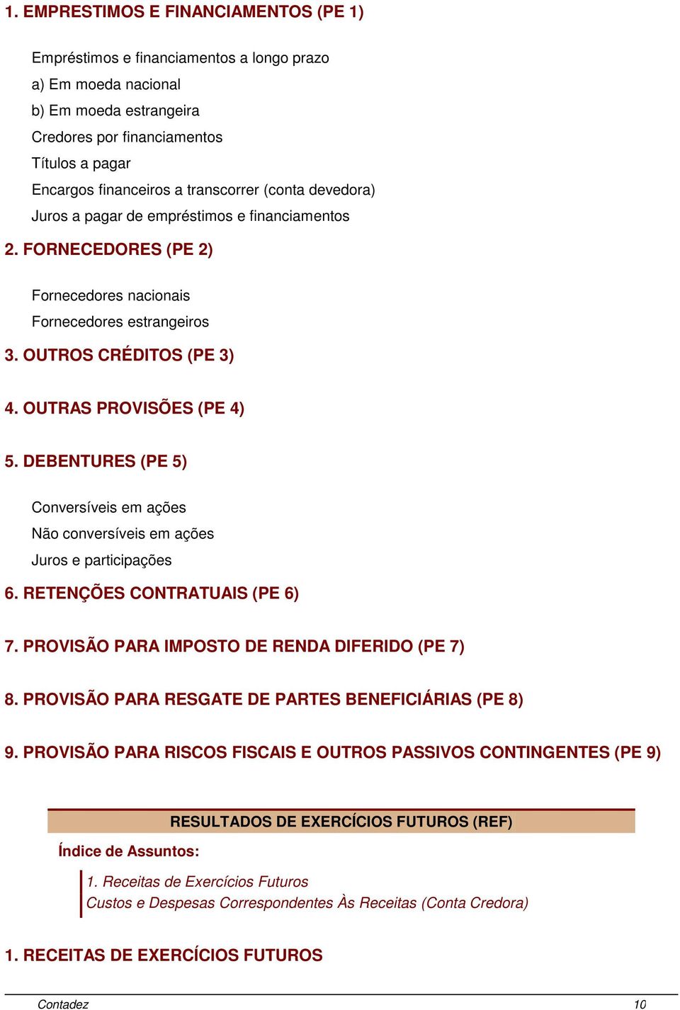 OUTRAS PROVISÕES (PE 4) 5. DEBENTURES (PE 5) Conversíveis em ações Não conversíveis em ações Juros e participações 6. RETENÇÕES CONTRATUAIS (PE 6) 7. PROVISÃO PARA IMPOSTO DE RENDA DIFERIDO (PE 7) 8.