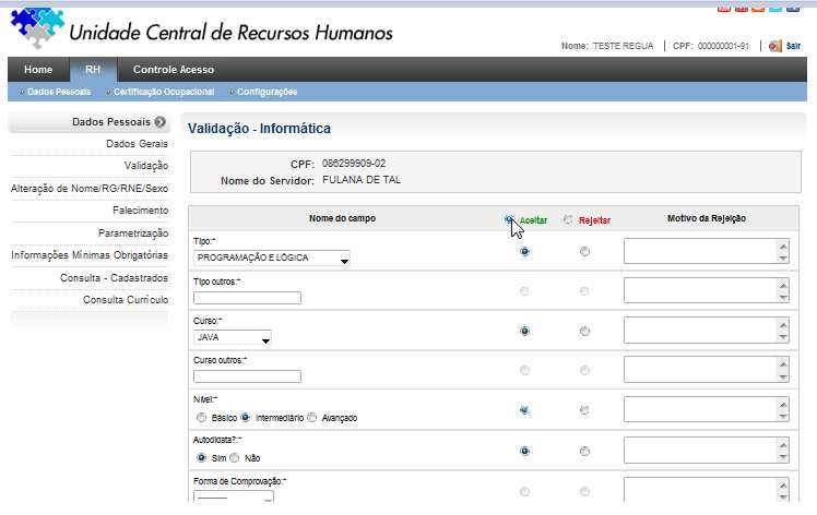 Clicar em para aceitar as informações.