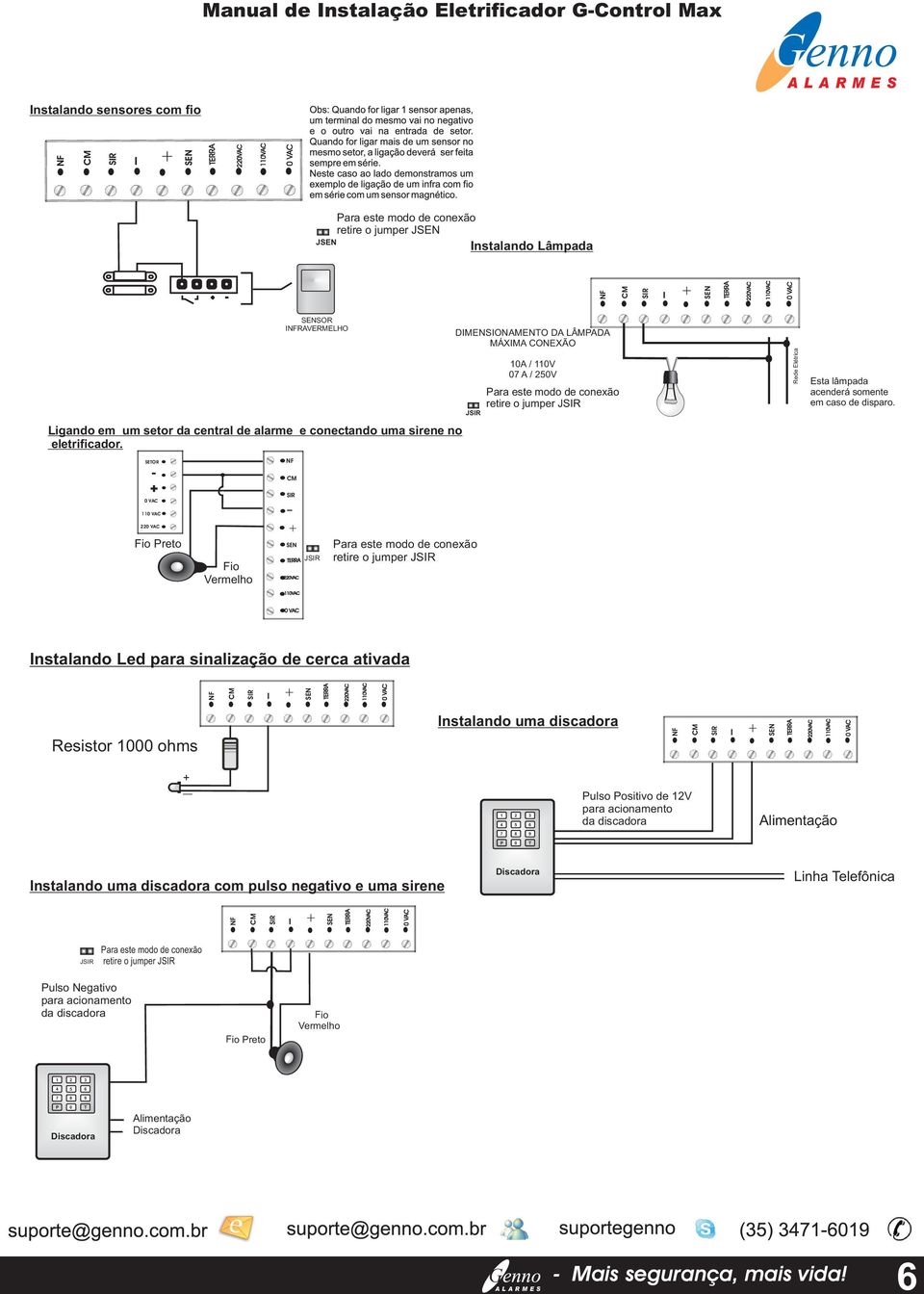 DIMENSIONAMENTO DA LÂMPADA MÁXIMA CONEXÃO J 10A / 110V 07 A / 250V retire o jumper J Rede Elétrica Esta lâmpada acenderá somente em caso de disparo.