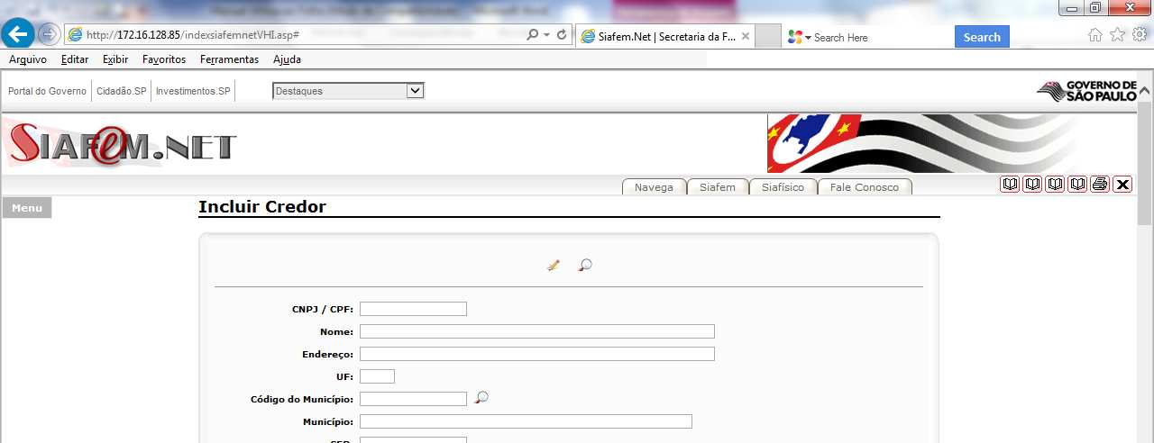 Infrmar: CNPJ u CPF; Nme d Credr; Endereç; UF; Códig d Municípi: Se nã suber códig clicar em Digitar Nme