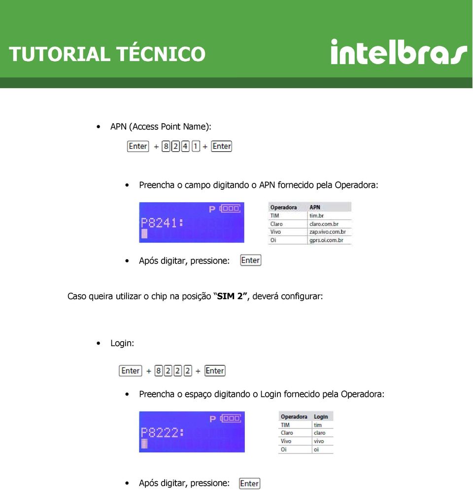 chip na posição SIM 2, deverá configurar: Login: