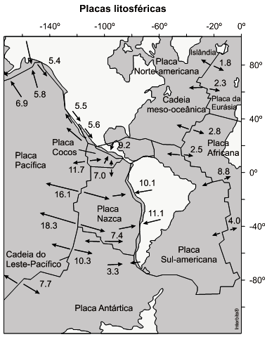 Proposto 1) (UFPB) Observe o mapa que apresenta a distribuição das placas litosféricas.
