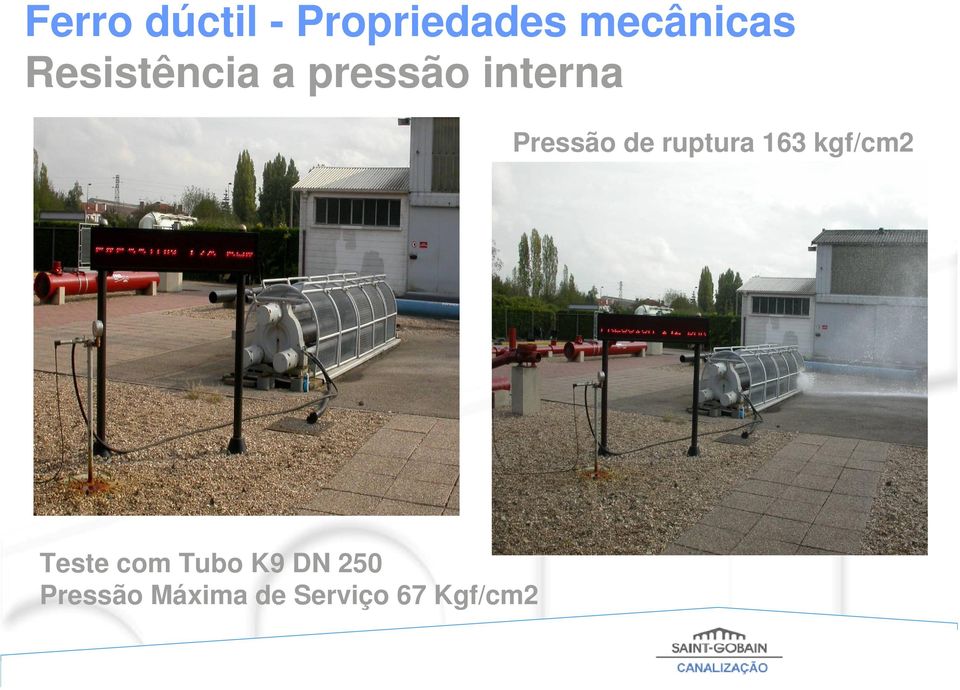 de ruptura 163 kgf/cm2 Teste com Tubo