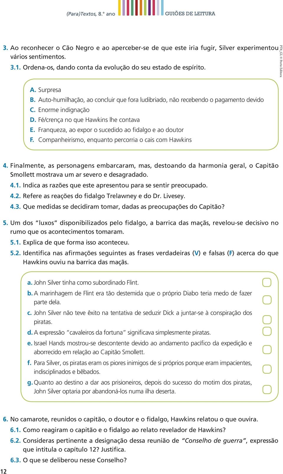 Fé/crença no que Hawkins lhe contava E. Franqueza, ao expor o sucedido ao fidalgo e ao doutor F. Companheirismo, enquanto percorria o cais com Hawkins 4.