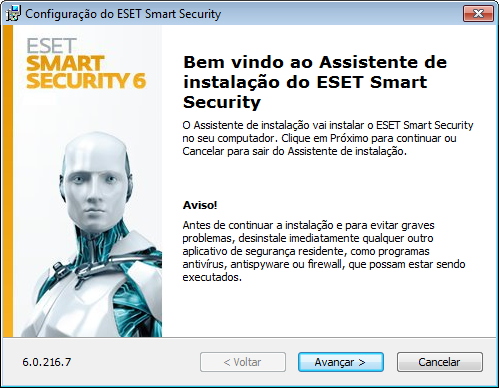 Instalação O ESET Smart Security contém componentes que podem entrar em conflito com outros produtos antivírus ou software de segurança instalados no computador.