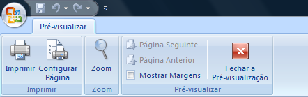 Impressão de documentos Configuração de página Podemos, ainda, aceder ao botão office -> imprimir -> Pré-visualizar.
