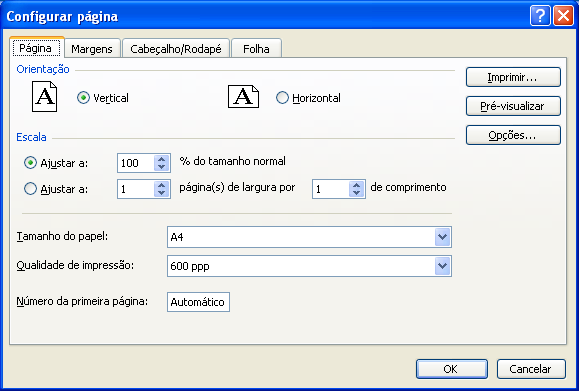 Impressão de documentos Configuração de página Separador Página O primeiro dos separadores denomina-se Página e permite