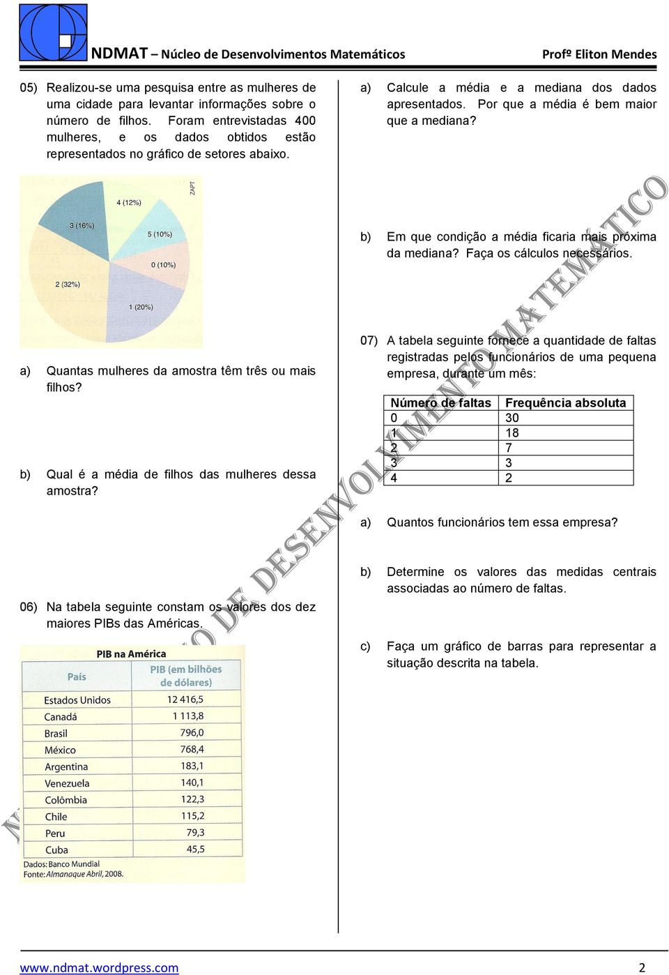 b) Em que condição a média ficaria mais próxima da mediana? Faça os cálculos necessários. a) Quantas mulheres da amostra têm três ou mais filhos?