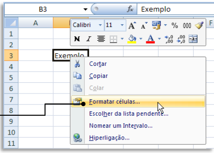 1.6. Barras de ferramentas flutuantes O Excel 2007 inclui um sistema de barras flutuantes, que surgem no texto sempre que necessitamos realizar determinadas funções, nomeadamente no âmbito da