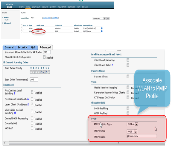 5. Atribua o perfil PMIPv6 definido acima a um WLAN que você quer permitir sobre a mobilidade baseada PMIPv6.