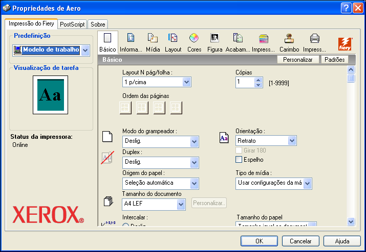 IMPRESSÃO 48 Personalização do ícone Básico O ícone Básico está localizado na guia Impressão do Fiery. É possível personalizá-lo com as opções de impressão usadas com freqüência.