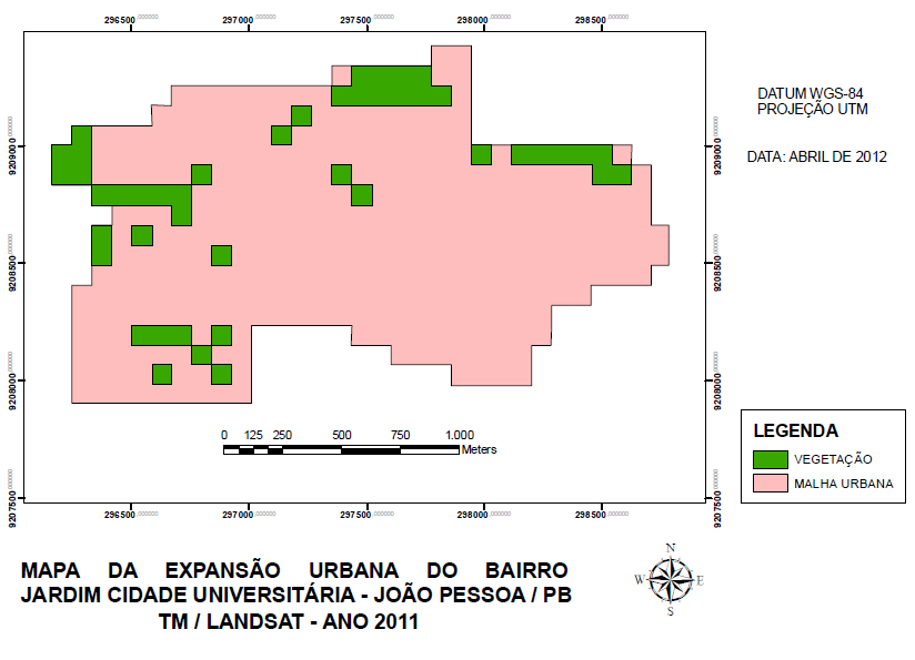 Figura 5 - Representação do crescimento urbano do Bairro Jardim Cidade Universitária no ano de 2011. 6.