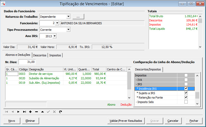 Produção do ficheiro a submeter 1. Verificar o campo tipo rendimento (IRS).em todos os abonos e deduções. 2.