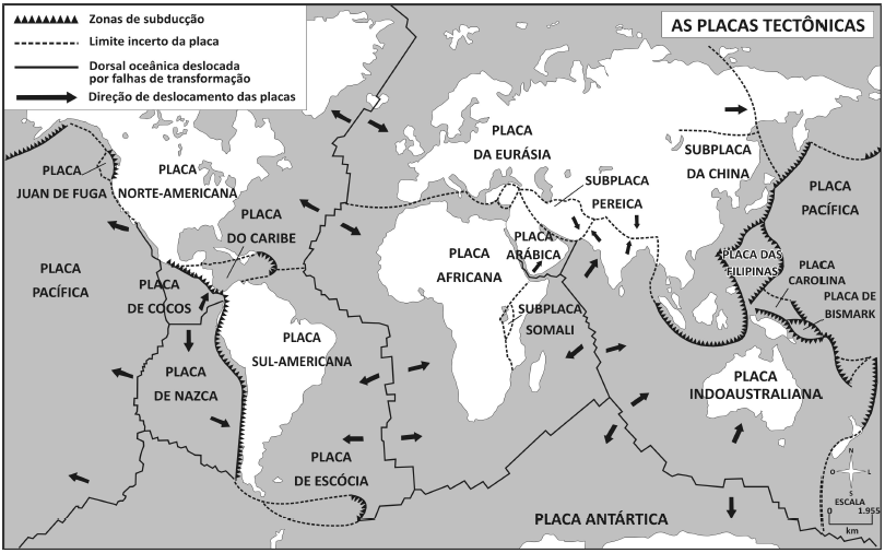 IV. A formação da cadeia montanhosa Dorsal Atlântica resultou de um choque entre as placas tectônicas norte-americana e africana. Está correto o que se afirma em a) I, II e III, apenas.