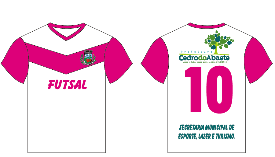 ARTE 011 FUTSAL FEMININO Camisa feminina em tecido Dry Malha tecida com 100% dos fios de poliéster, camisa na cor branca com uma fita na altura do peito rosa, gola V na cor rosa e mangas rosa.