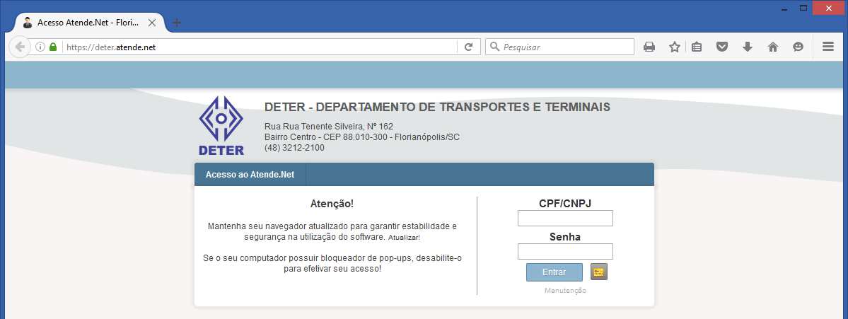 Para emitir a autorização de Transportes Sem Objetivo Comercial, acessar o site do DETER: http://www.deter.sc.gov.