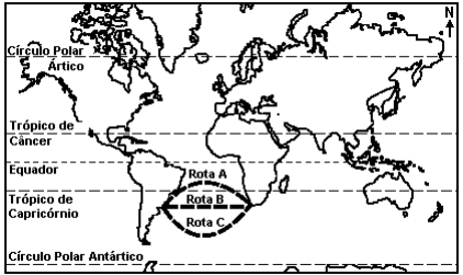 a) Sabendo-se que o segmento AB possui 2 cm no mapa e equivale a 1112 km, qual a escala do mapa? b) Quais são as coordenadas geográficas das localidades C e D?