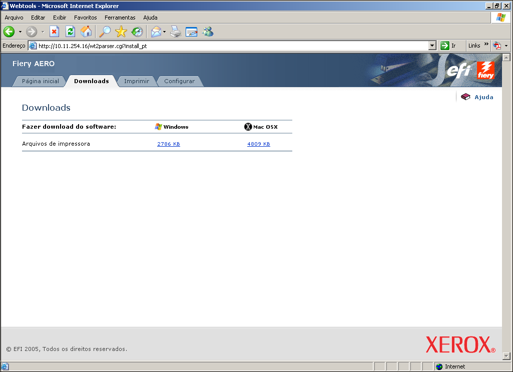 INSTALAÇÃO DE DRIVERS DE IMPRESSORA 10 Descarregamento de drivers de impressora usando o WebTools O WebTools permite descarregar instaladores para drivers da impressora diretamente do Fiery Q5000