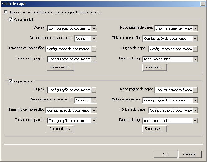 COMMAND WORKSTATION, WINDOWS EDITION 27 PARA DEFINIR CONFIGURAÇÕES DE MÍDIA DE CAPA 1 Na caixa de diálogo Mídia mista, clique em Definir capa. A caixa de diálogo Mídia de capa é exibida.