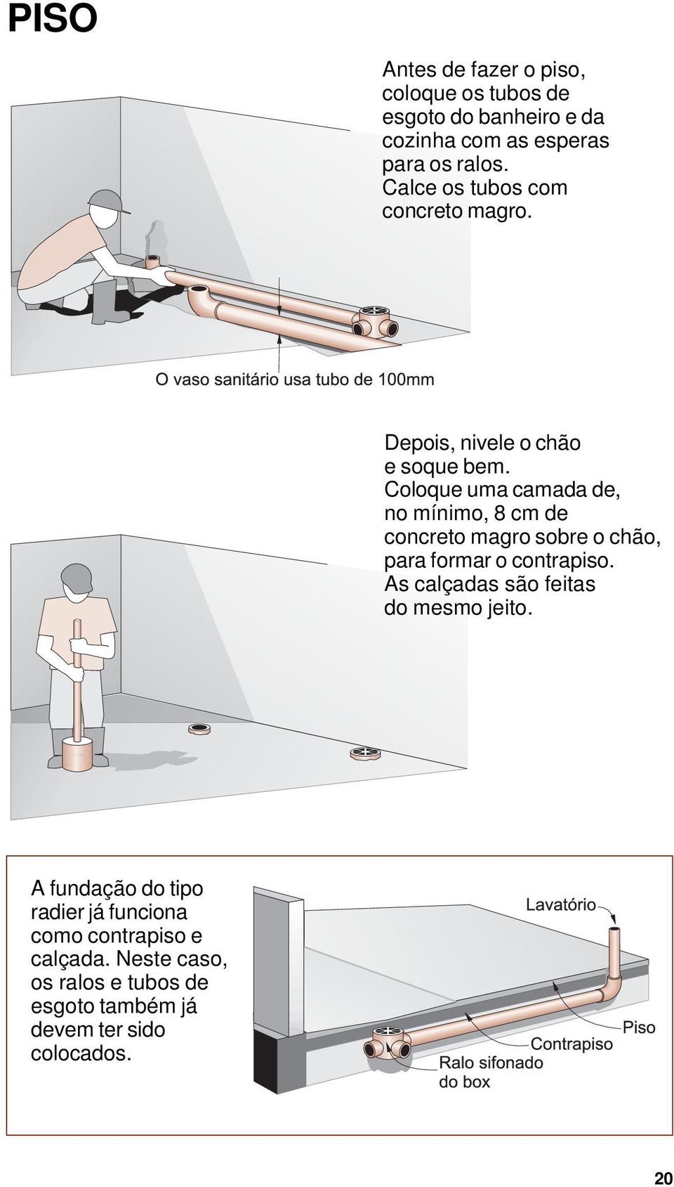 Coloque uma camada de, no mínimo, 8 cm de concreto magro sobre o chão, para formar o contrapiso.