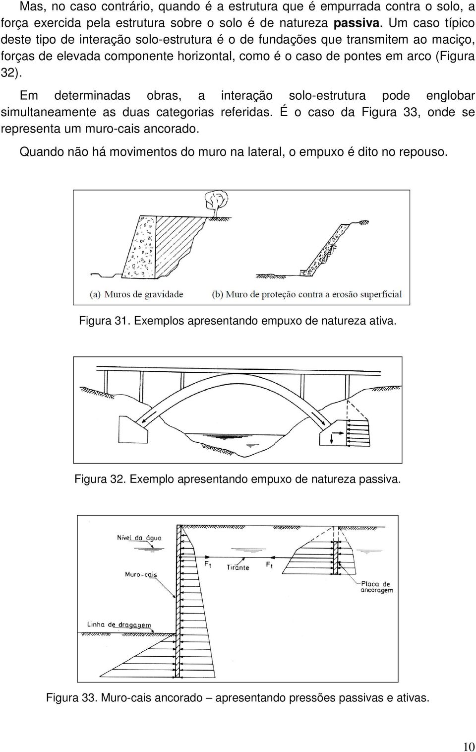 Em determinadas obras, a interação solo-estrutura pode englobar simultaneamente as duas categorias referidas. É o caso da Figura 33, onde se representa um muro-cais ancorado.