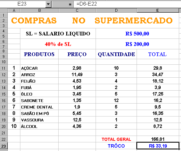 AGORA DIGITE A PALAVRA TRÔCO NA CÉLULA D23.