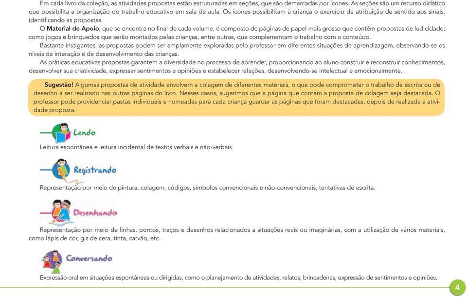 Os ícones possibilitam à criança o exercício de atribuição de sentido aos sinais, identificando as propostas.