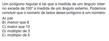 6. (UFRS) Na figura a seguir, o pentágono ABCDE, inscrito no círculo, é regular. 10-(ANGLO) A soma das medidas dos ângulos a, b, c, d e e, indicados na figura, é a) 150. b) 180. c) 70. d) 60. e) 450.